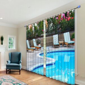 3D Swimming Pool Printed Polyester Decorative Custom Living Room Curtain