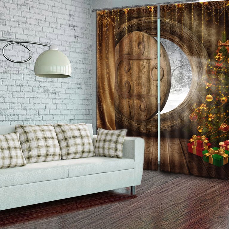 Amazing Christmas Theme 2 Panels Polyester Custom Energy Saving 3D Curtain - Image 4
