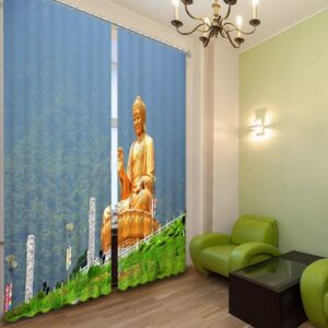 Buddha Statue Print 3D Light Blocking Curtain