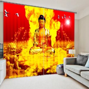 3D Holy Buddha Statue Printing Living Room and Study Room Energy Saving Curtain