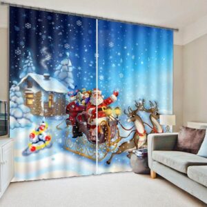 3D Lovely Santa Claus with White Snow Christmas Scene Printed Custom Living Room Curtain