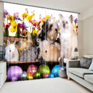 3D Lovely Dogs Cats Moses and Chicks Printed Happily Animals Garden Baby Room Curtain