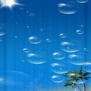 3D Coconut Tree and Bubbles Printed Blue Polyester Shower Curtain