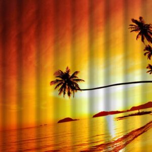 3D Coconut Tree and Beach in Sunset Printed Polyester Red Shower Curtain