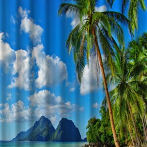 3D Coconut Tree and Beach Scenery Printed Polyester Shower Curtain