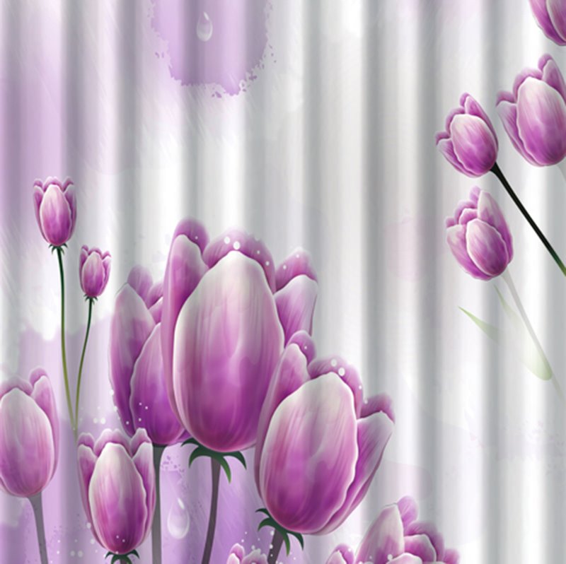 3D Waterproof Purple Tulips Printed Polyester Shower Curtain - Image 2