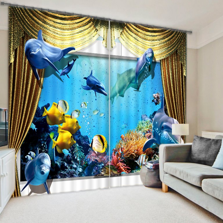 3D Lifelike Undersea World Printed Blackout and Decoration Custom Curtain for Living Room - Image 3
