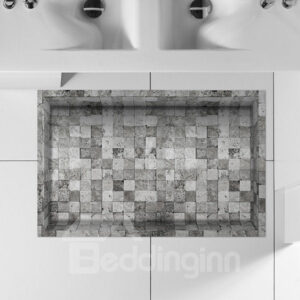 Grey and White Checnkered Slipping-Preventing Water-Proof Bathroom 3D Floor Sticker