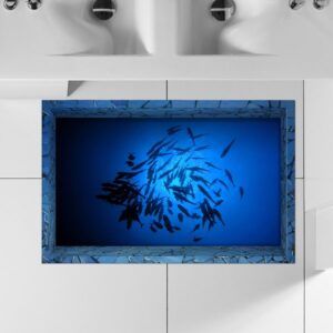 Tadpoles Swimming in Blue Water 3D Waterproof Bathroom Floor Sticker