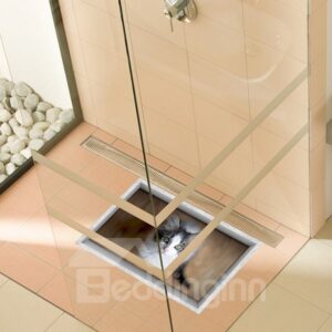 Adorable Cat Looking Up Slipping-Preventing Water-Proof Bathroom 3D Floor Sticker