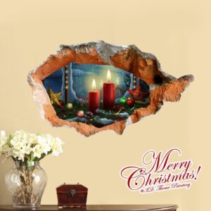 Festival Christmal Lighting Candle and Decorative Stars Removable 3D Wall Sticker