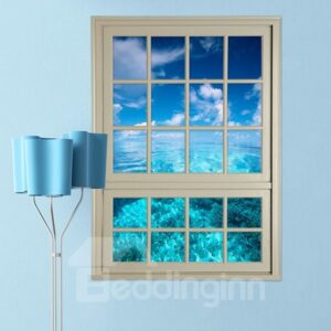 Amazing Blue Sea and Sky Window View Removable 3D Wall Stickers