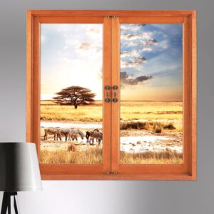 Natural Scenery Safari with Wild Animals Window View Removable 3D Wall Stickers