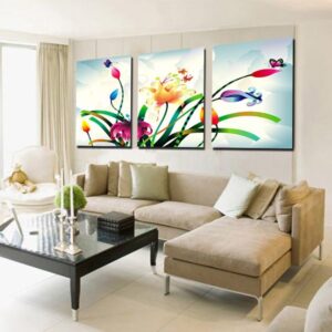 16¡Á24in¡Á3 Panels Flowers Hanging Canvas Waterproof and Eco-friendly Framed Prints