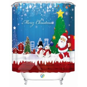 Fabulous Lively Snowman and Santa Printing Christmas Theme 3D Shower Curtain