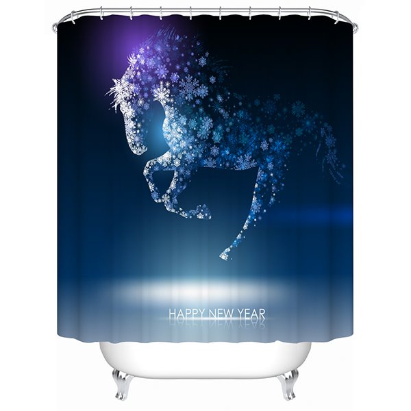 3D Snowflake Horse Printed Polyester Bathroom Shower Curtain - Image 2