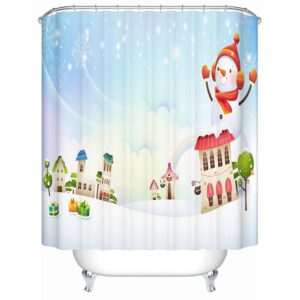 Sweet Concise Snowman and Houses Shower Curain
