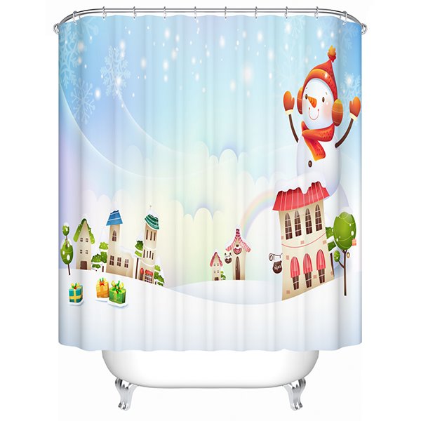 Sweet Concise Snowman and Houses Shower Curain - Image 2