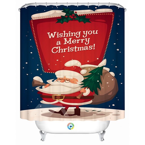 Peaceful Christmas Night with a Funny Santa Printing 3D Shower Curtain - Image 2