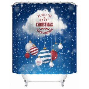 Creative Design Christmas Flying Cloud and Baubles Printing 3D Shower Curtain
