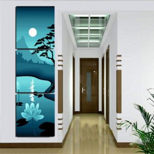 Gorgeous Lotus in Clear Blue Night Sky Canvas 3-Panel Wall Art Prints