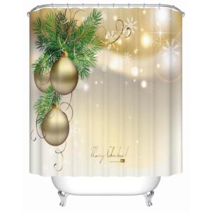 Fancy Concise Christmas Tree and Golden Baubles 3D Shower Curtain