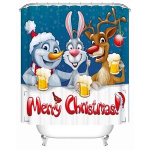Adorable Lovely Cartoon Christmas Animals Printing 3D Shower Curtain