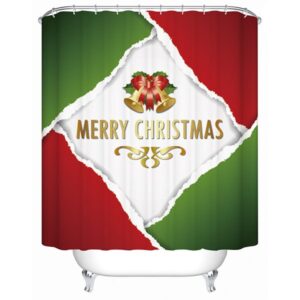 Concise Color Patchwork Red Green and White Printing Christmas Theme 3D Shower Curtain