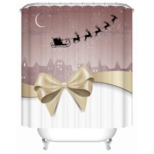 Graceful Peaceful Bow-knot and Flying Deer Printing Christmas Theme 3D Shower Curtain