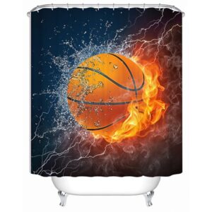 Innovative Design Fire and Water Basketball 3D Shower Curtain