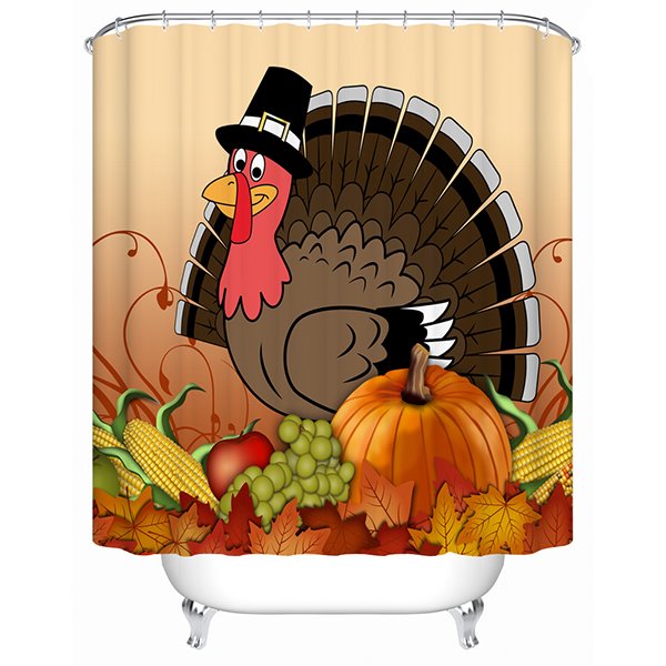 Cartoon Turkey Printing Happy Thanksgiving Day 3D Shower Curtain - Image 2