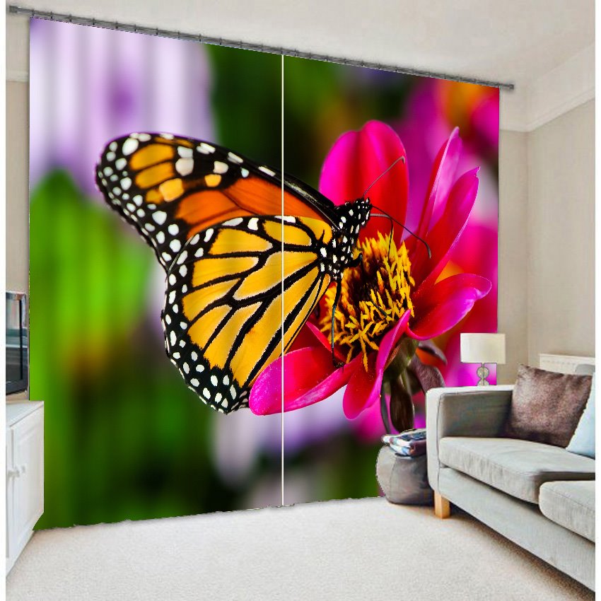 3D Beautiful Butterfly and Red Rose Printed Decorative and Blackout Custom Curtain - Image 5