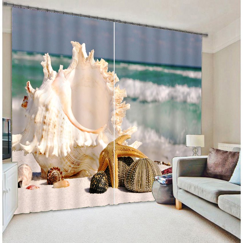 3D Seaside Starfish Printed Thick Polyester Wonderful Scenery Custom Curtain - Image 4