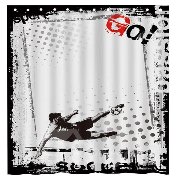 Retro Black and White Unique Football Man 3D Shower Curtain - Image 2