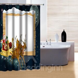 New Arrival Christmas Santa and Deers Print 3D Shower Curtain