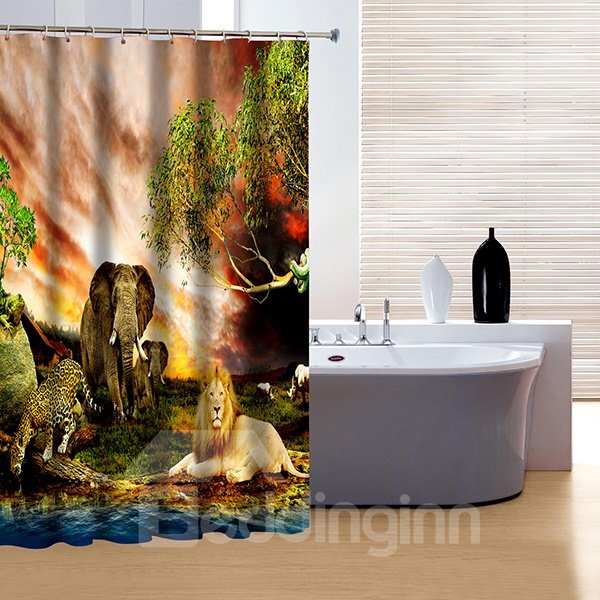 Elegant Lion Leopard and Elephant Print 3D Shower Curtain - Image 2