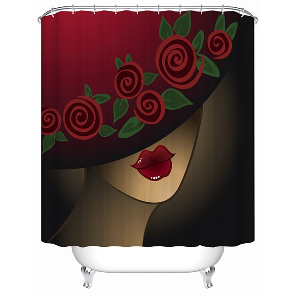 Red Flowers and Half Face Dacron Waterproof and Eco-friendly 3D Shower Curtain - Image 3