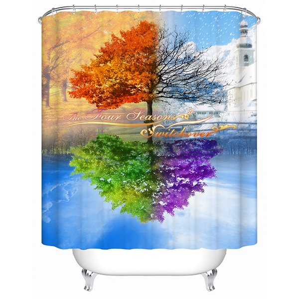 Artistic Design Unique Four Color Tree 3D Shower Curtain - Image 2