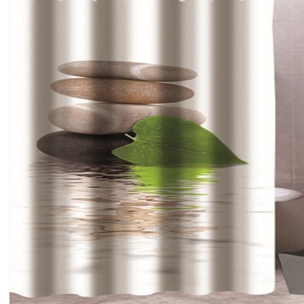 Pastoral Style Stones and Leaf Print Shower Curtain - Image 2