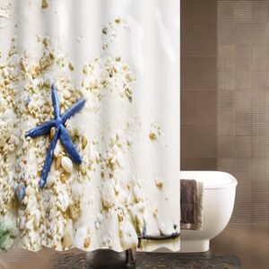 3D Blue Starfish and Stones Printed Polyester Sea Style Bathroom Shower Curtain