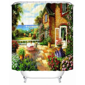 Charming Peaceful Lakeside View Cottage Printing 3D Shower Curtain