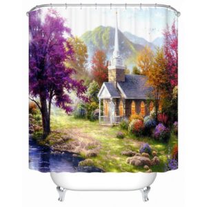 Beautiful Mountain View Peaceful Cottage Print 3D Shower Curtain