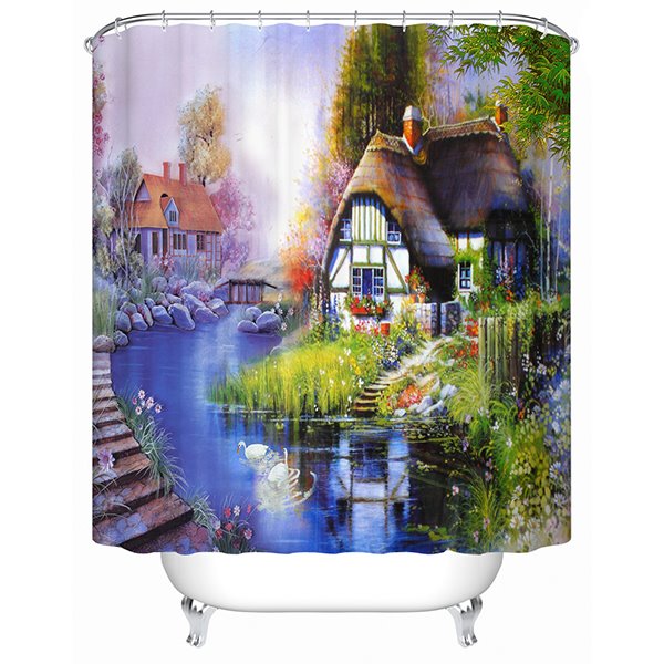 Charming Wonderful Pastoral Rural Life View 3D Shower Curtain - Image 2