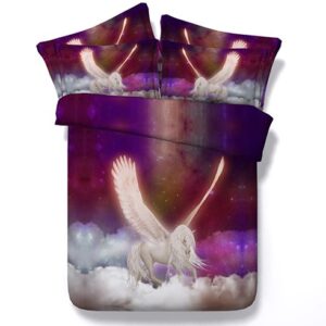 Flying Unicorn Printed Polyester 4-Piece 3D Bedding Sets/Duvet Covers