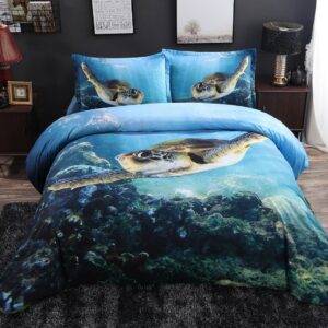 Swimming Turtle Blue Ocean Printed 4-Piece 3D Animal Bedding Sets/Duvet Covers
