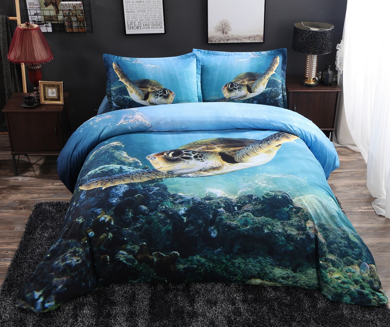 Swimming Turtle Blue Ocean Printed 4-Piece 3D Animal Bedding Sets/Duvet Covers - Image 6
