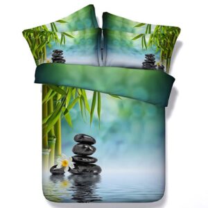 3D Green Bamboo and Cobblestone Printed 5-Piece Comforter Set / Bedding Set