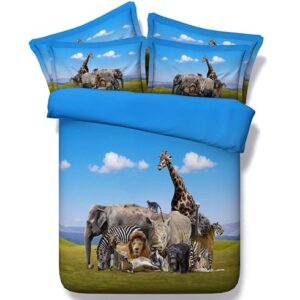 Menagerie Animal under Blue Sky Printed Polyester 3D 4-Piece Bedding Sets/Duvet Covers
