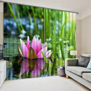 Elegant Blossoming Lotus Printing 3D Blackout Curtain