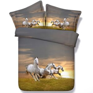 Galloping White Horses Bedding 4-Piece 3D Animal Print Bedding Set / Duvet Cover Set Polyester